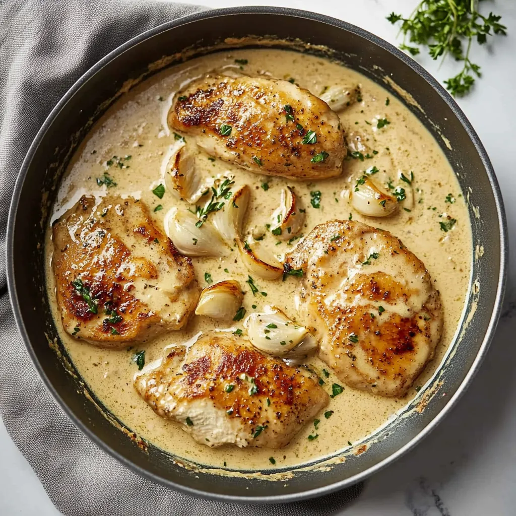 Smooth garlic sauce coating perfectly cooked chicken pieces ready to be devoured.