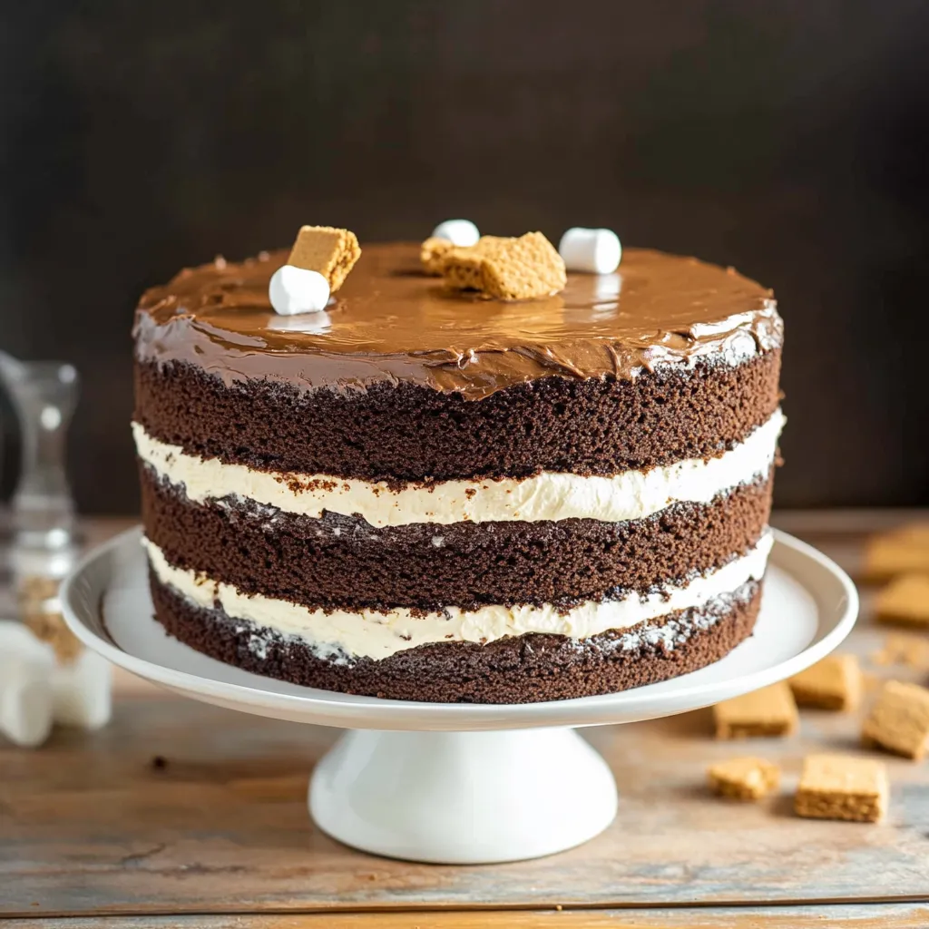 Layered Smores Party Cake Construction Process