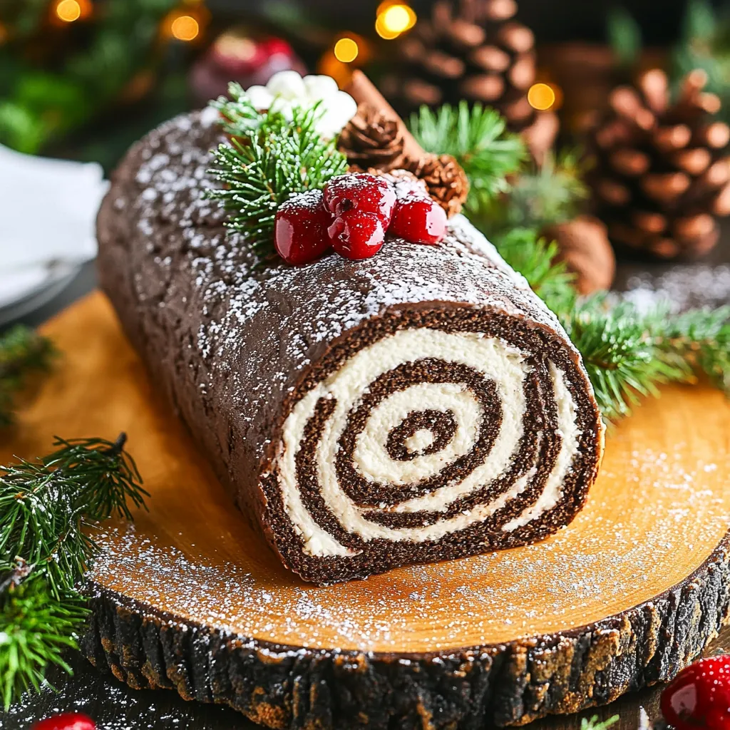 Stunning chocolate log dessert, perfect for Christmas parties and holiday dinners.