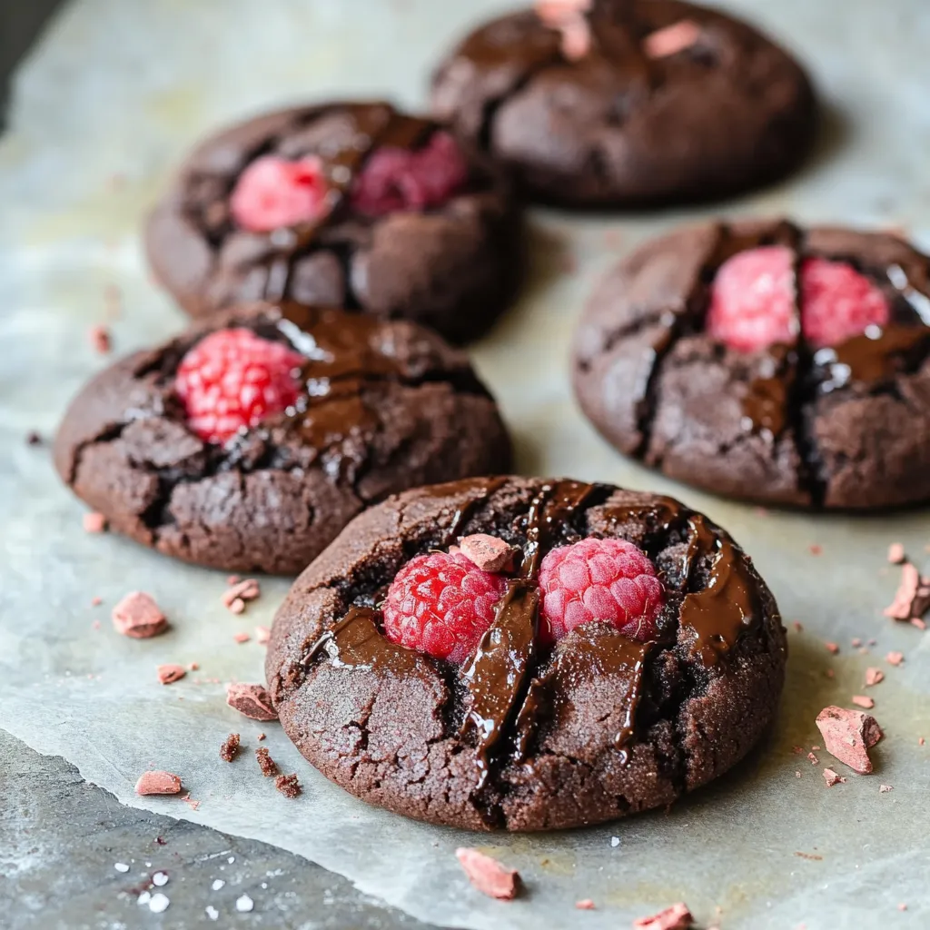 Rich double chocolate cookies with pockets of sweet raspberries for an indulgent sweet treat.