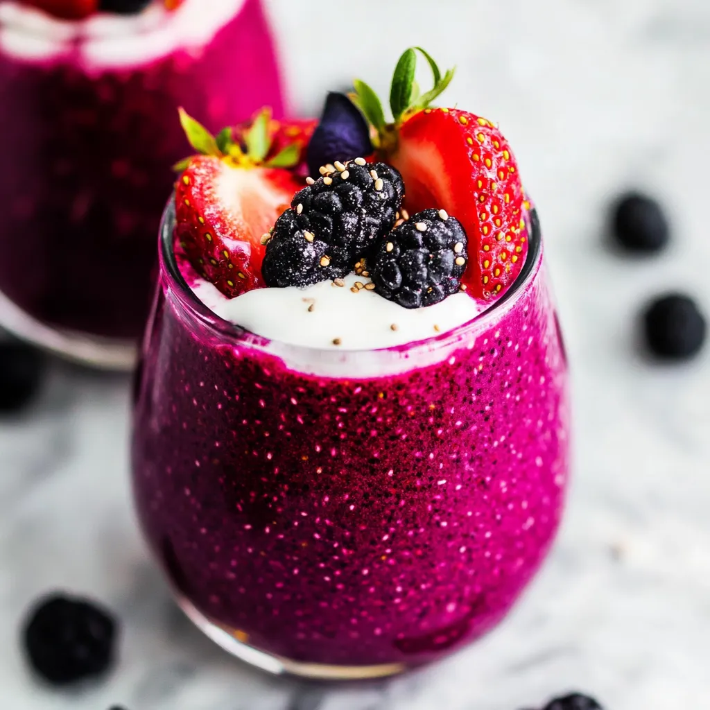Creamy chia pudding infused with beet and strawberry for a nutritious, festive treat.