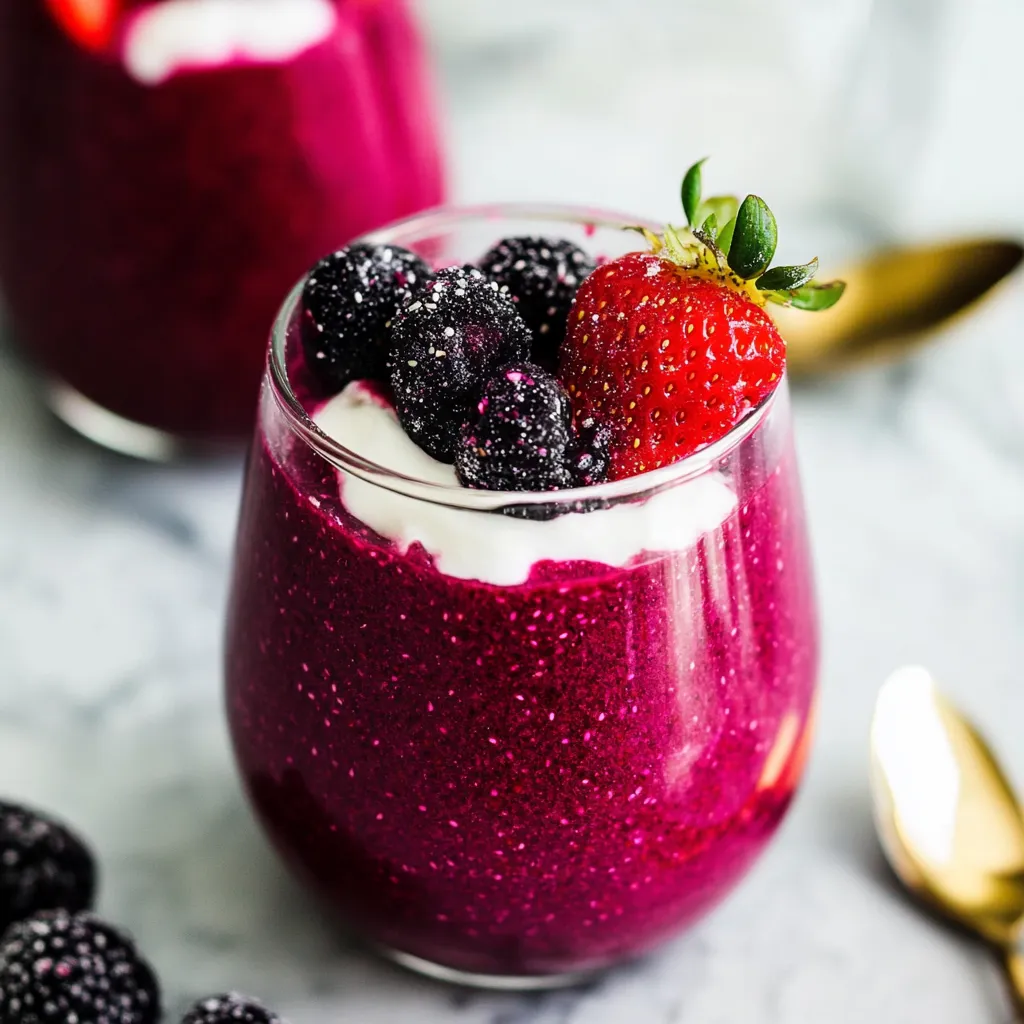 Beet strawberry chia pudding, combining earthy sweetness with a smooth, creamy texture.