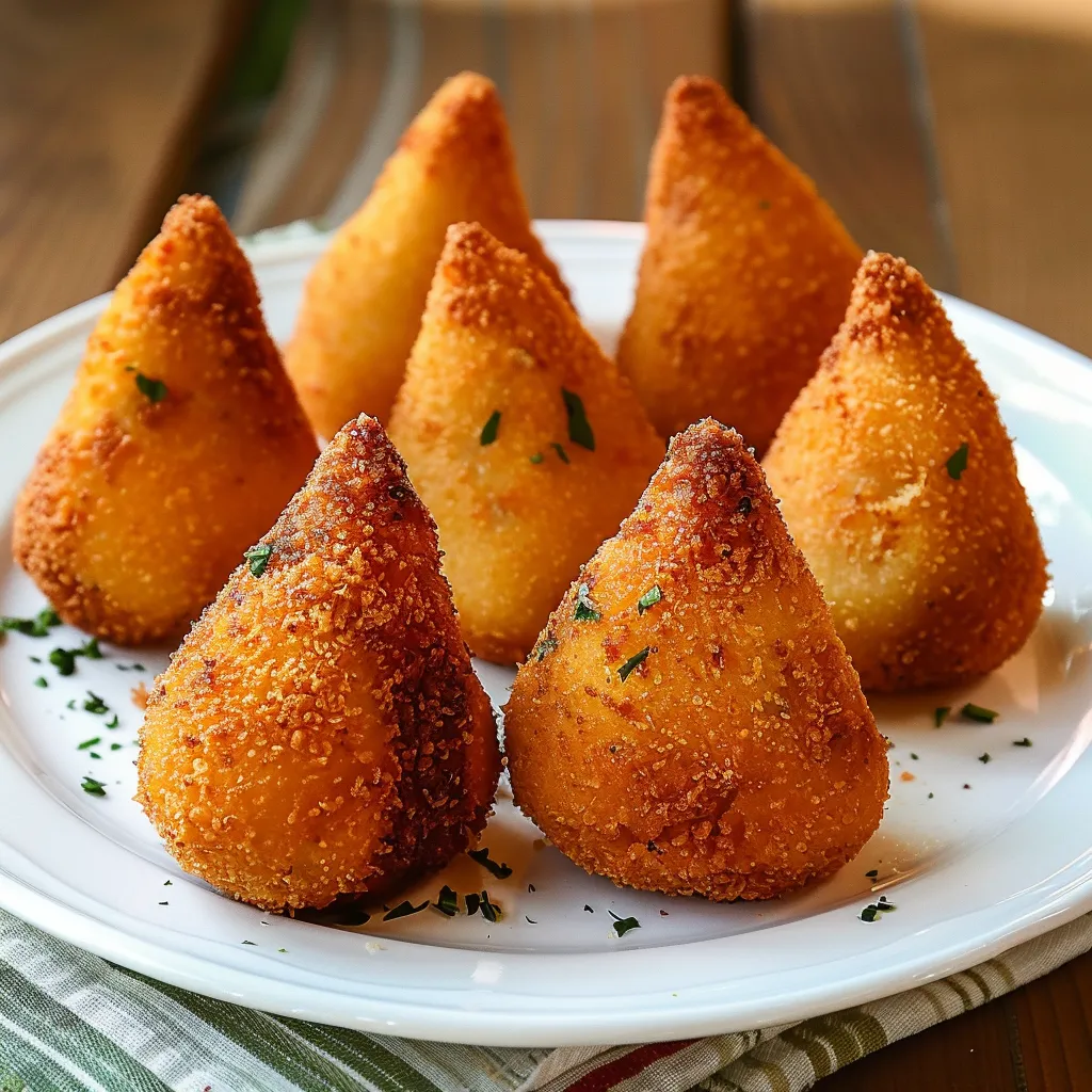 Crunchy Brazilian coxinhas stuffed with tasty chicken and smooth dough.