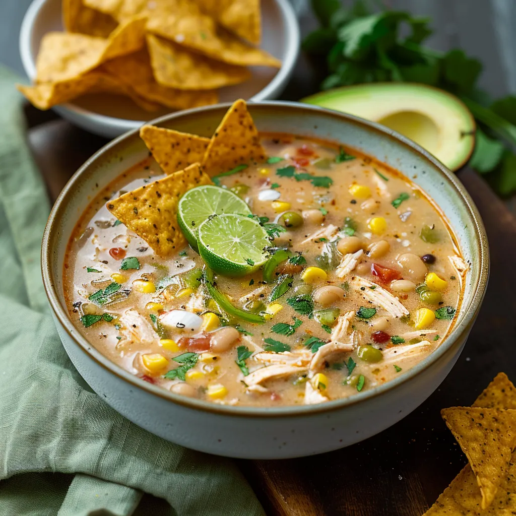 Creamy white chicken chili with tender chicken, white beans, and a spicy kick.