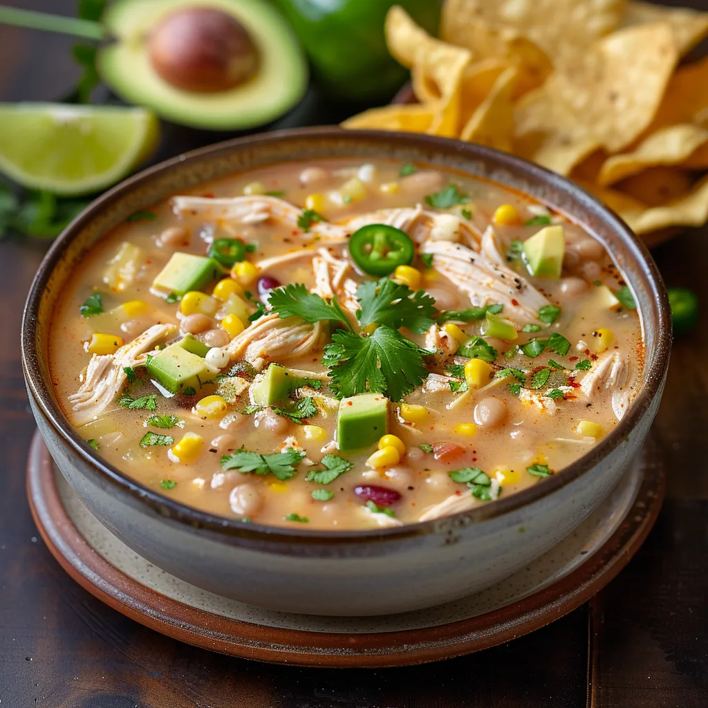 Satisfying white chicken chili with thick, tasty broth and bold Southwestern kick.