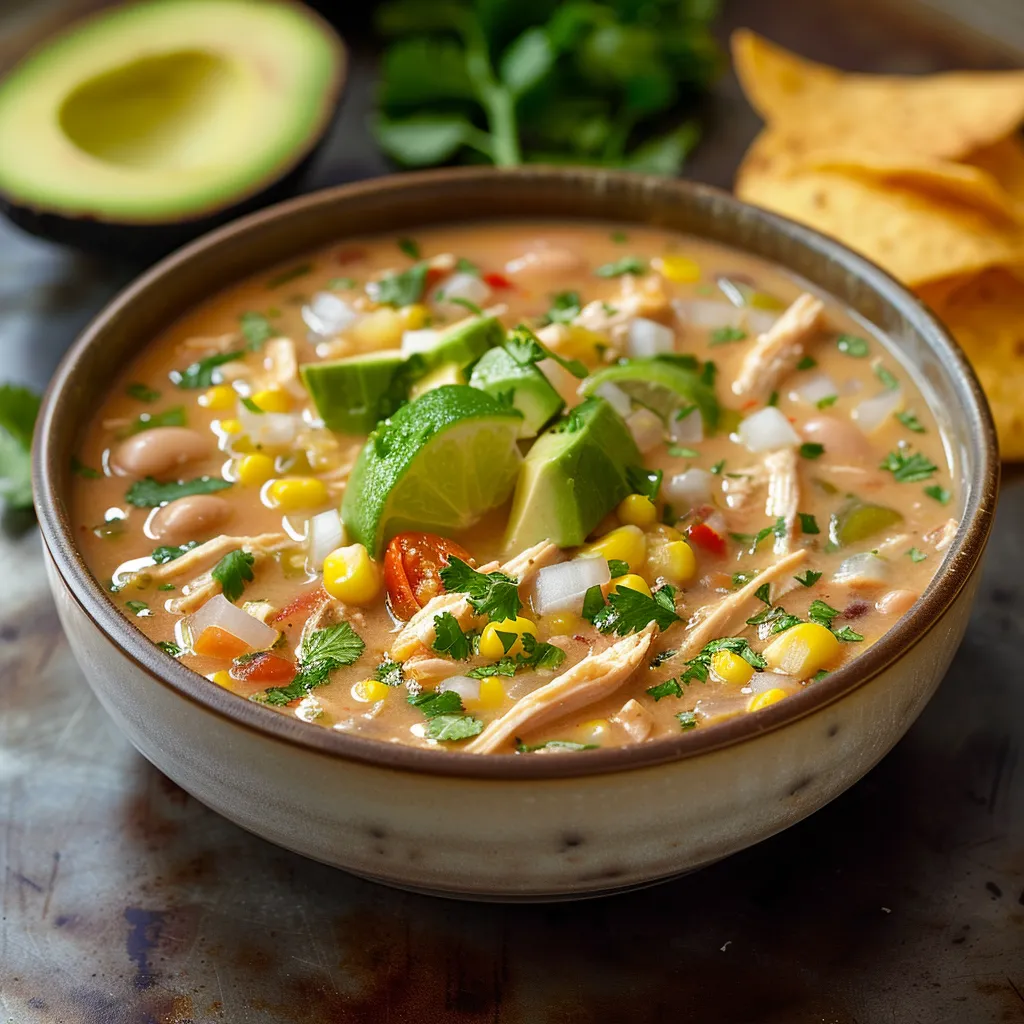 Tasty white chicken chili with smooth body and tangy green chilies.