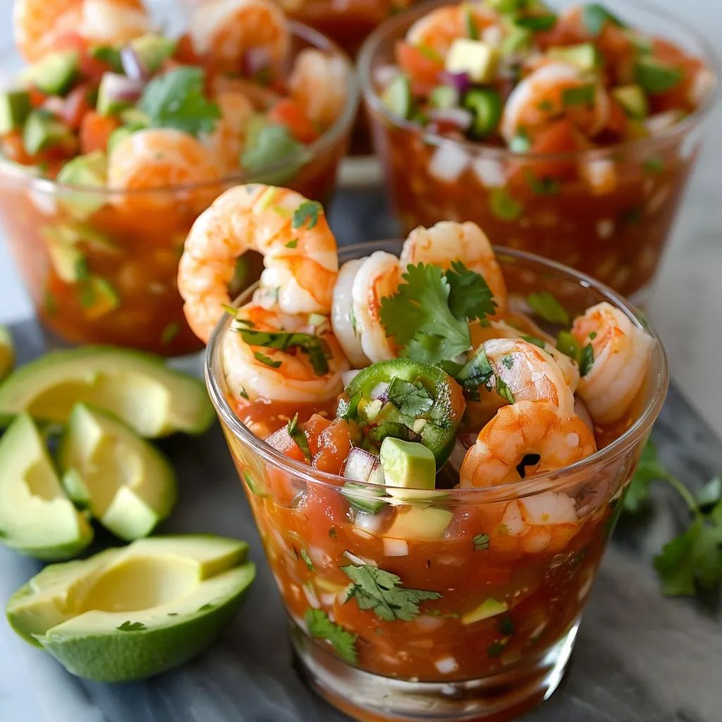 Classic shrimp cocktail with spicy, citrusy flavors and a zesty kick.