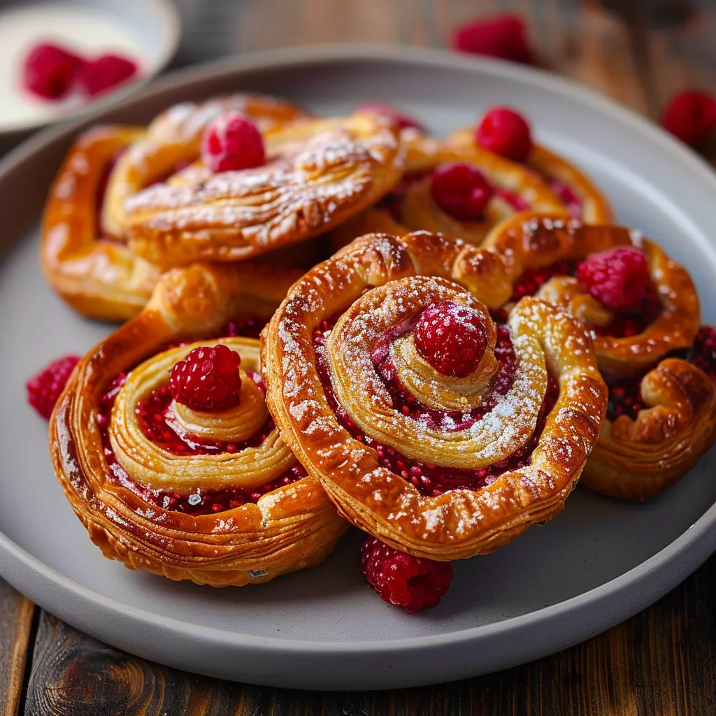 Buttery palmiers swirled with raspberry jam and baked to golden perfection.