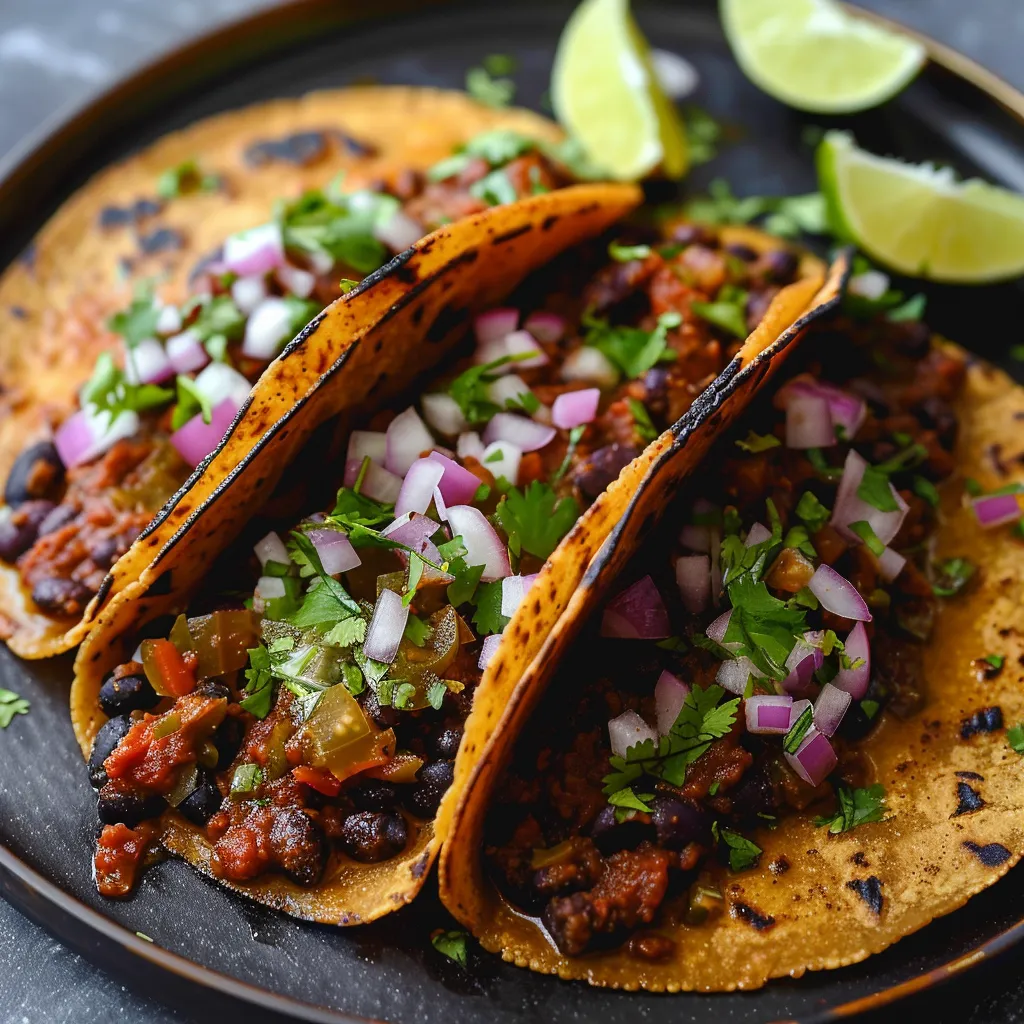 Crispy black bean tacos packed with bold spices and a golden, crunchy shell.