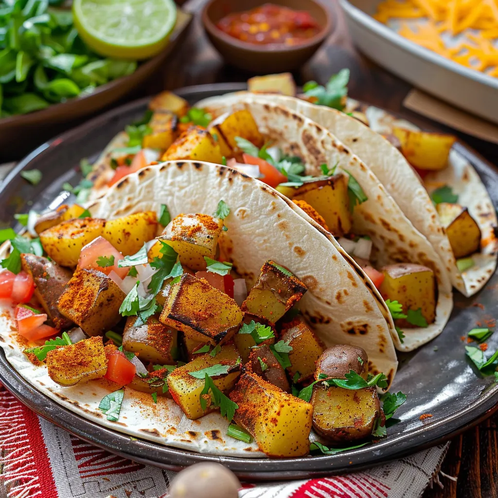 Flavorful spicy potato tacos with warm tortillas and bold seasonings.