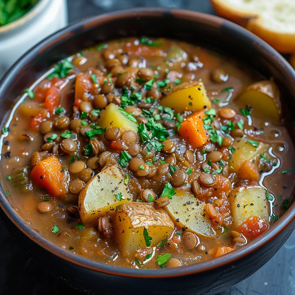 Easy lentil potato soup with a rich, savory broth and wholesome flavors.