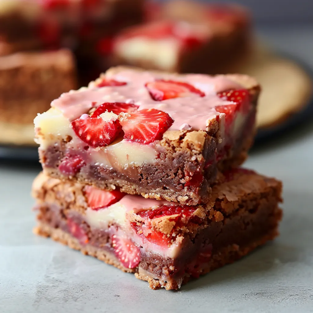 Rich strawberry white chocolate brownies with fresh berries and creamy glaze.