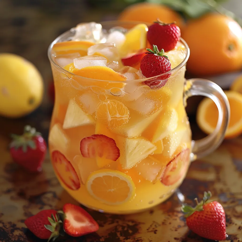 Fruity breakfast punch with orange juice, lemon, and sparkling soda.