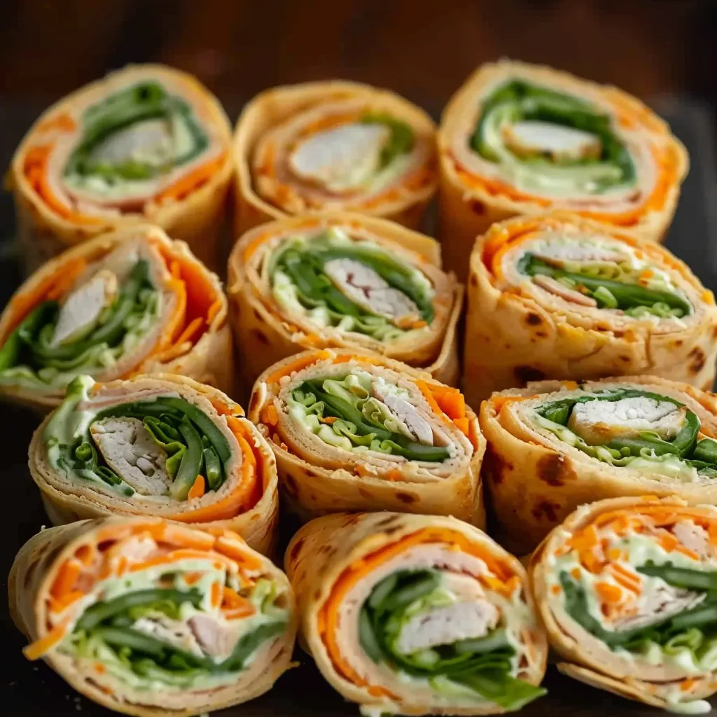 Savory turkey roll ups wrapped in tortillas for a quick bite.