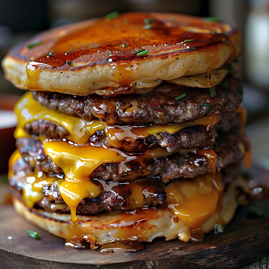 Mouthwatering Smash Burger Pancakes with crispy beef and melty cheese.