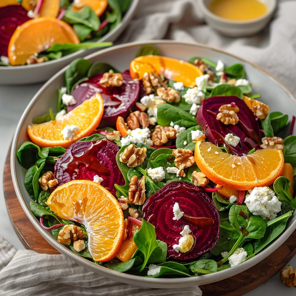 Colorful beet orange salad with vibrant flavors and a zesty vinaigrette.