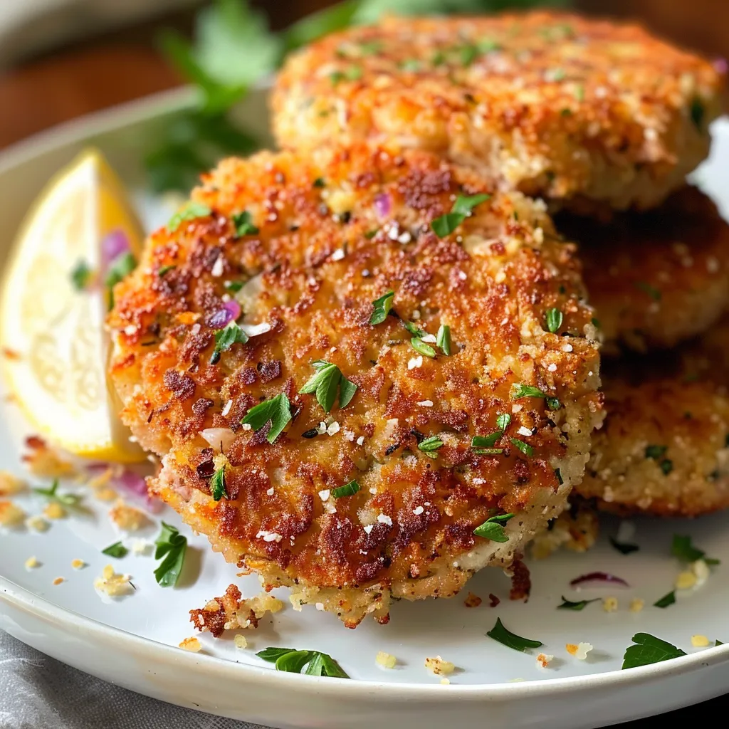 Savory tuna patties with a crispy crust and zesty herb seasoning.