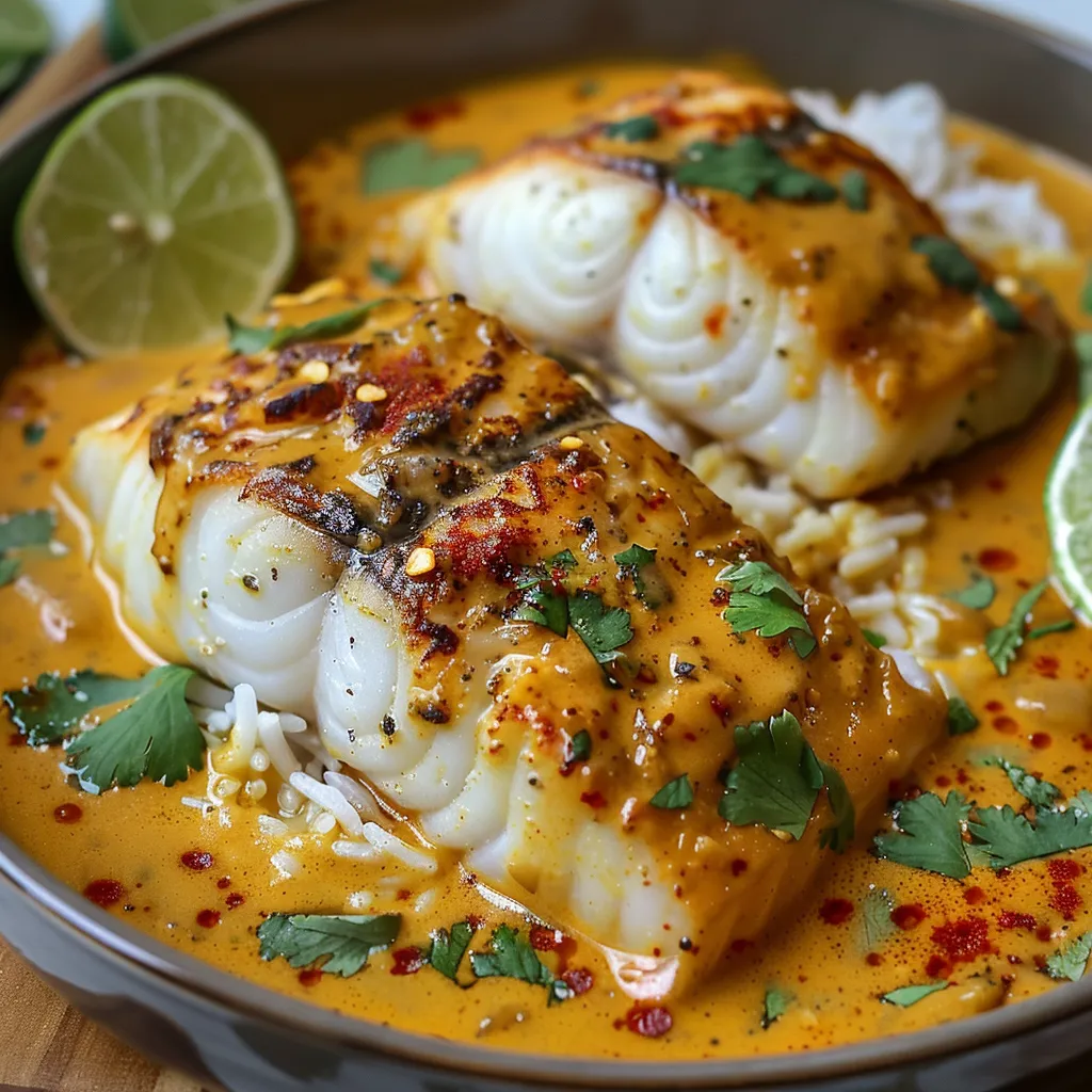 Flavorful coconut curry cod with a creamy, fragrant sauce.