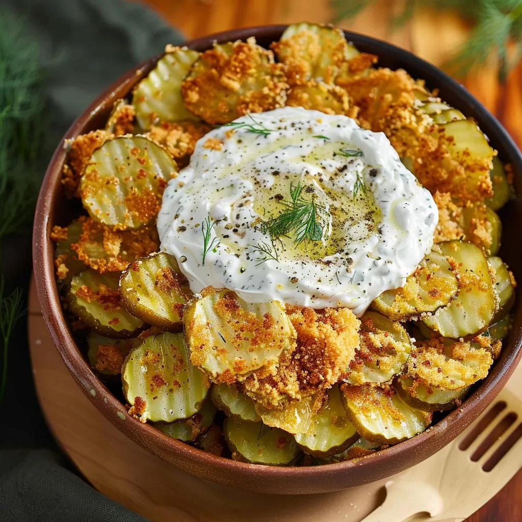 A bowl of creamy fried pickle dip paired with crackers and fresh-cut veggies for dipping.