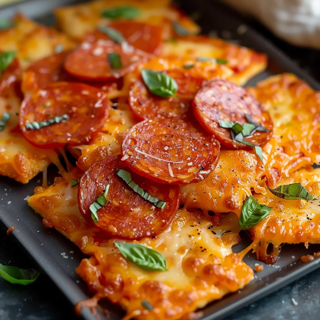 Crispy baked cheese and pepperoni snack, full of flavor and low-carb goodness.