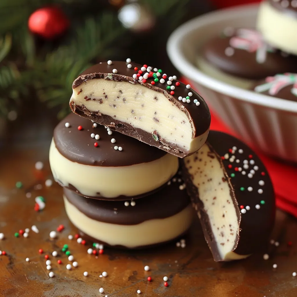 Freshly made peppermint patties stacked on a plate, perfect for holiday treats.