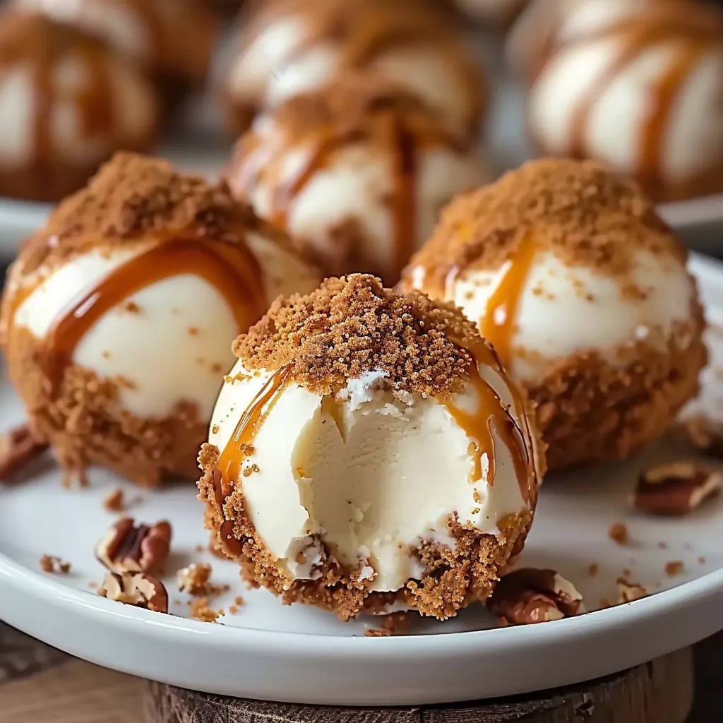 Pumpkin cheesecake balls with a creamy center and crunchy coating, easy and delicious.