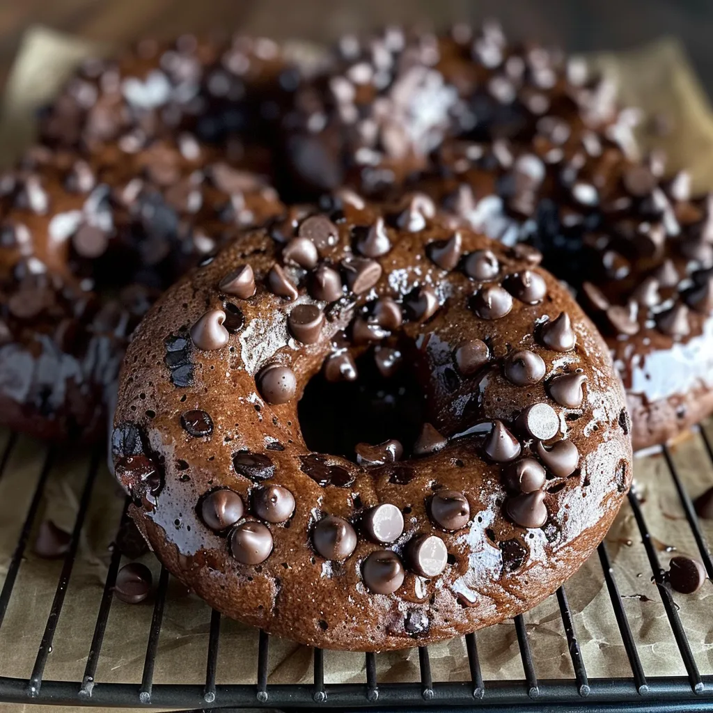 Warm, chocolate-filled sourdough bagels with a soft texture and cocoa-rich flavor.