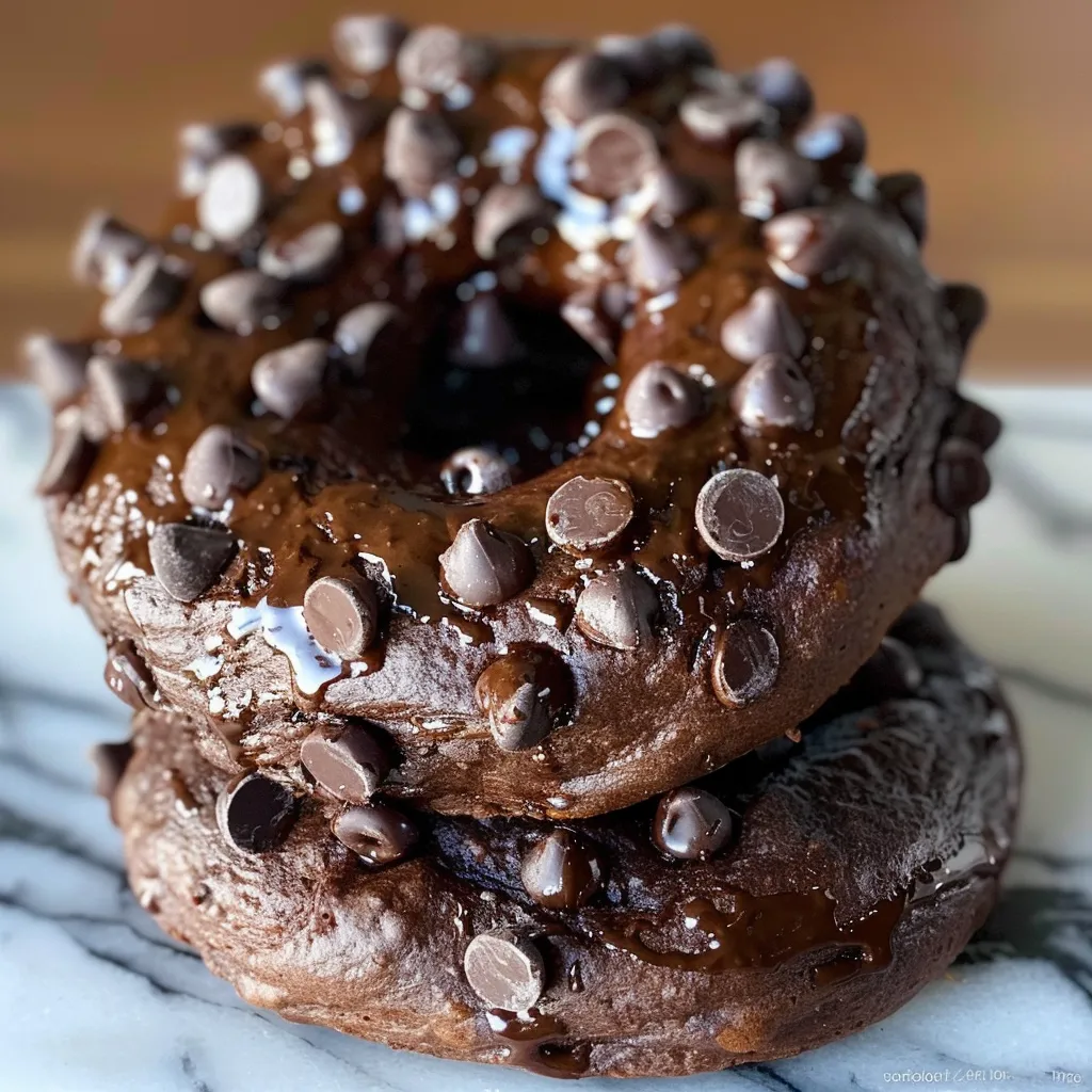 Double chocolate chip sourdough bagels with a chewy texture and deep chocolate taste.