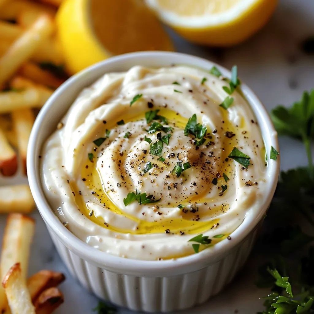 Homemade garlic aioli with a rich, garlicky flavor and smooth texture.