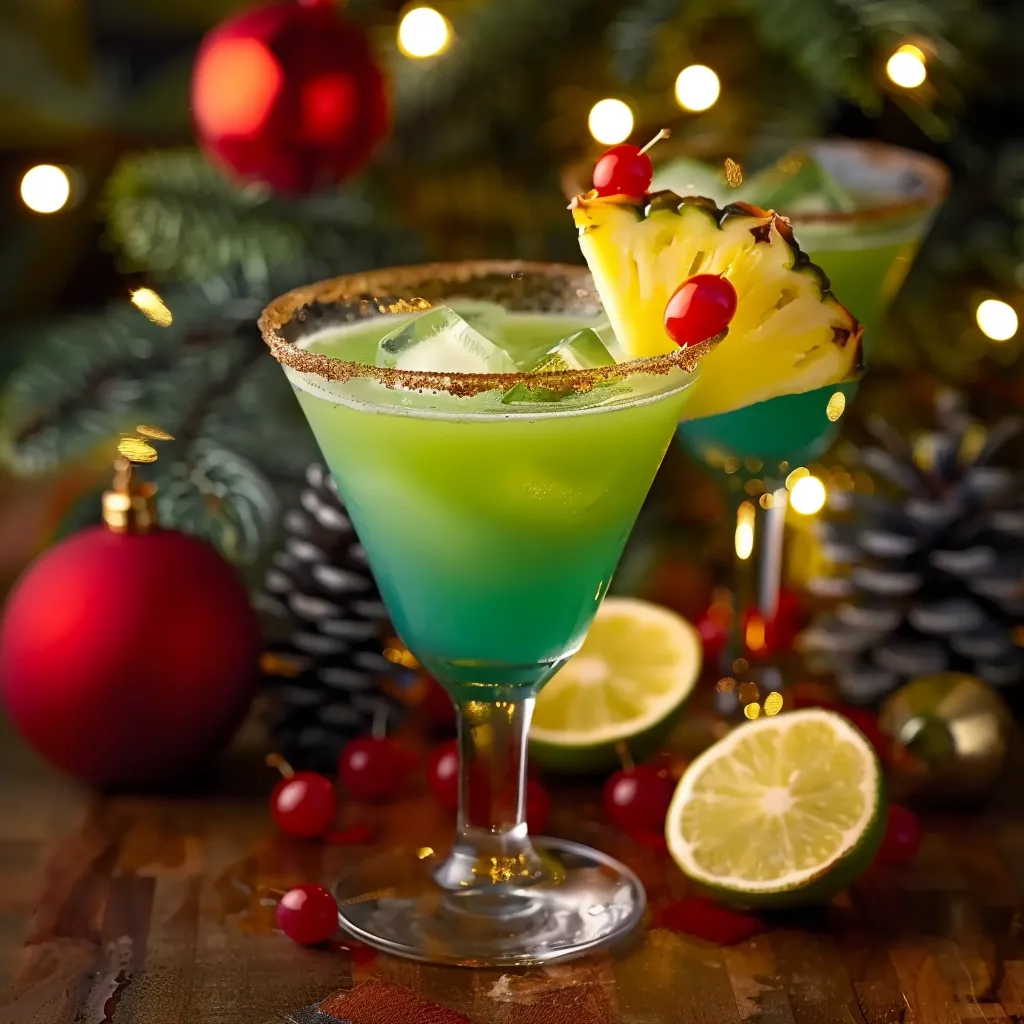 A fun and vibrant Grinch cocktail, perfect for Christmas celebrations.