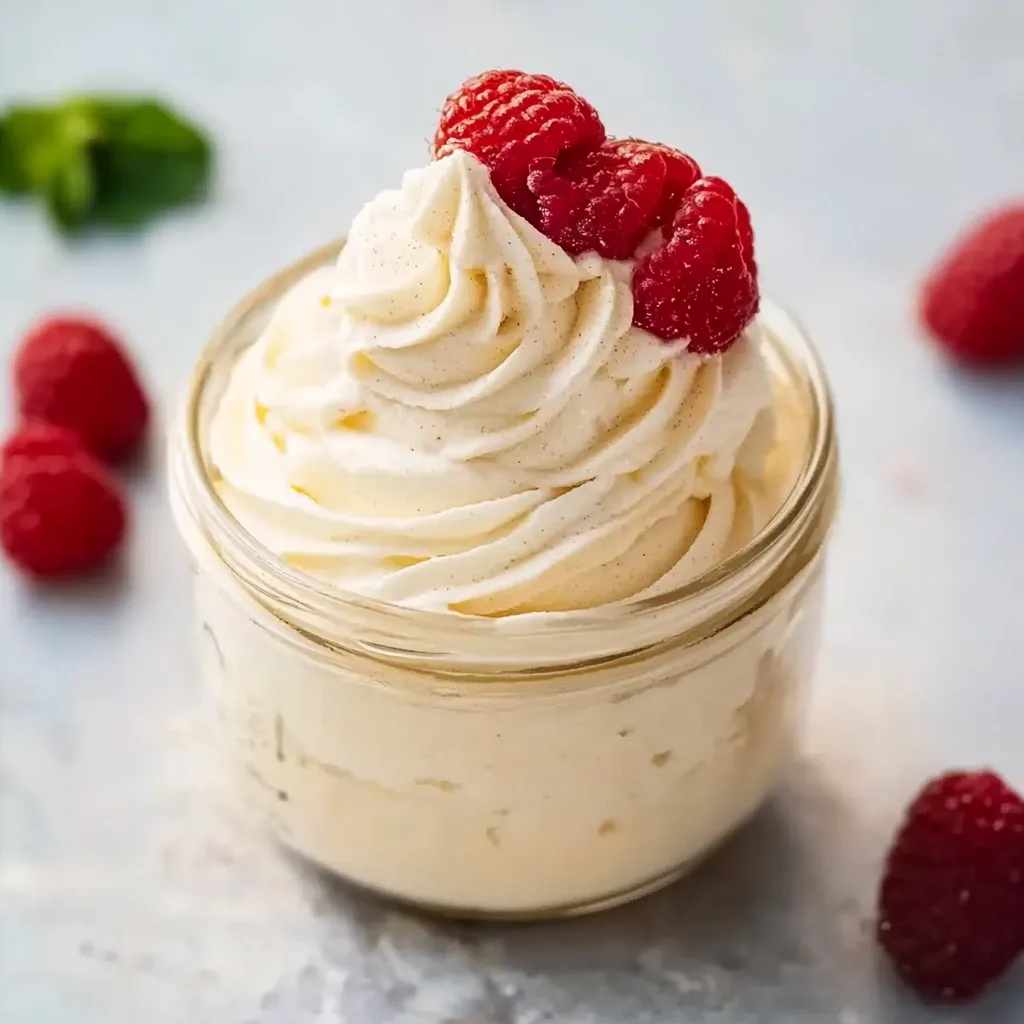 Elegant vanilla mousse with a rich, airy texture and sweet vanilla flavor.