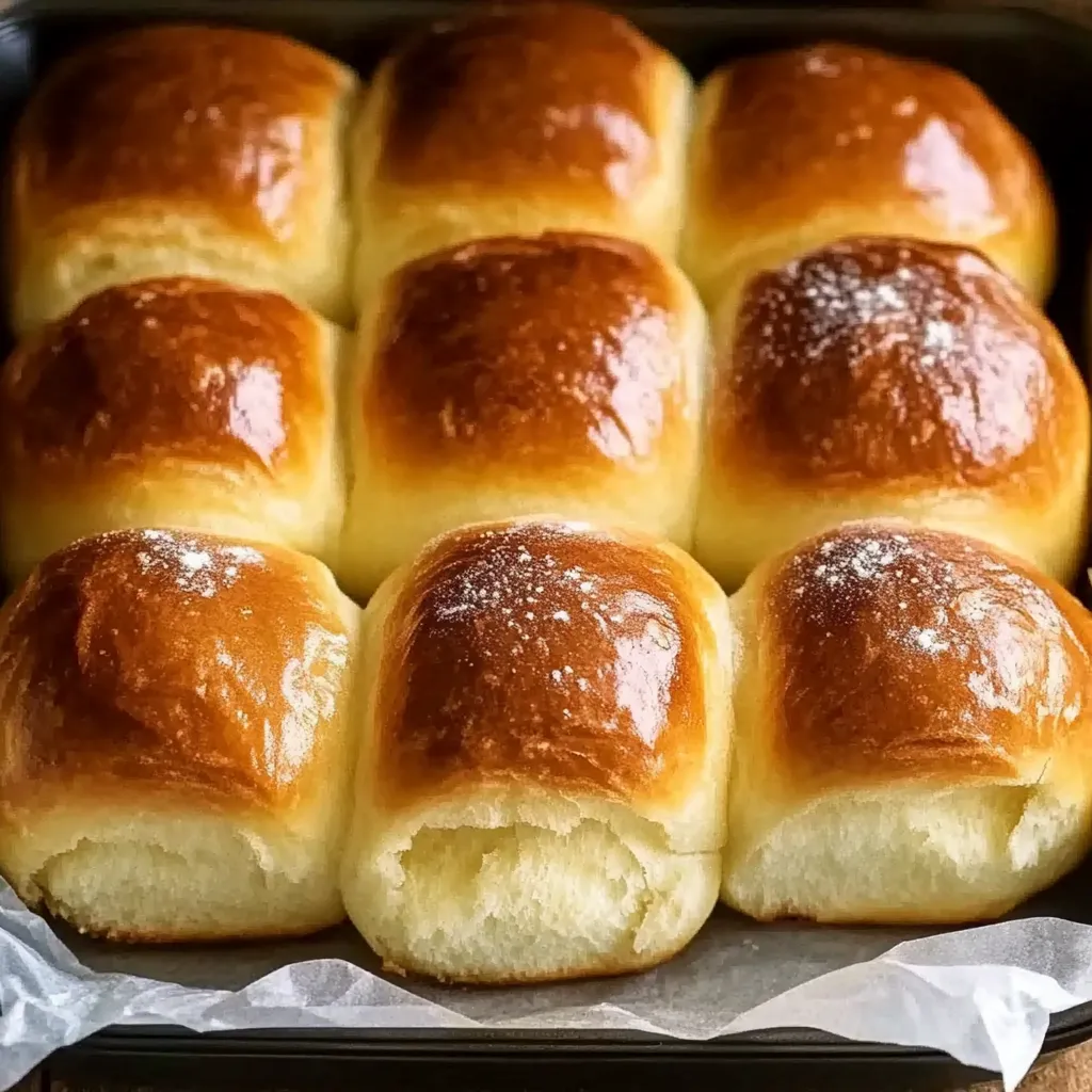 Golden, fluffy, buttery brioche rolls fresh from the oven.