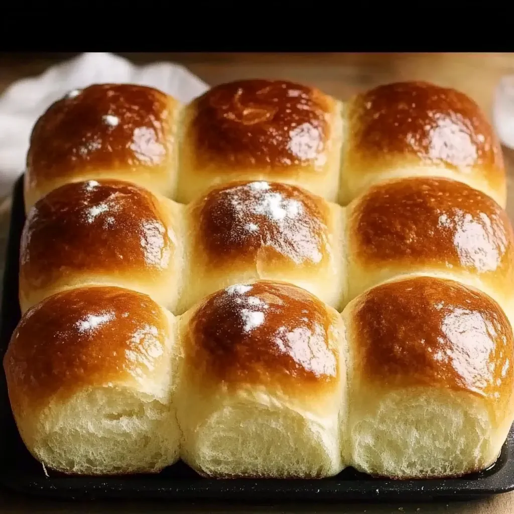 Warm brioche dinner rolls with a light, airy crumb and rich flavor.