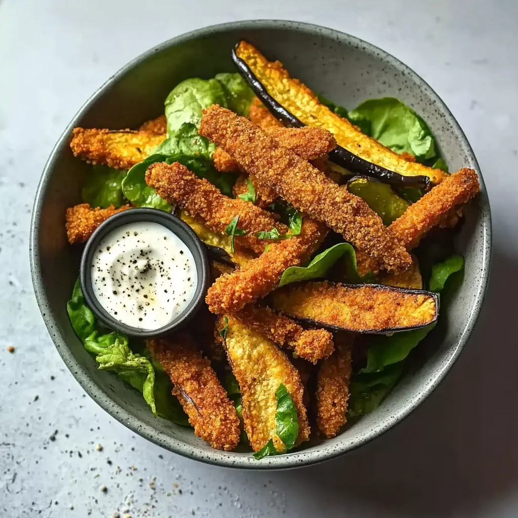 Crispy, golden eggplant fries served with a delicious dipping sauce.