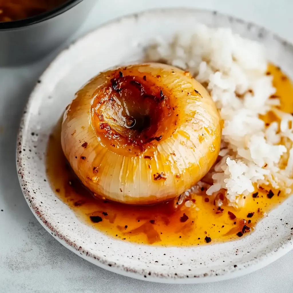 Soft roasted onion with rich, buttery flavor and light caramelization.