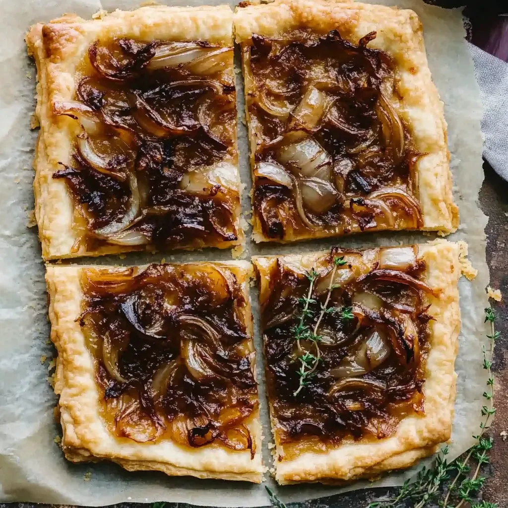 Elegant caramelized onion tart, perfect for an appetizer or light meal.