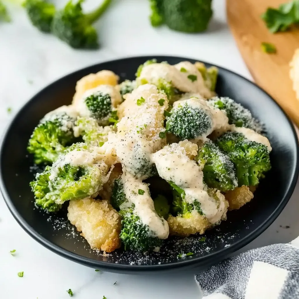 Light and crunchy broccoli tempura with a savory garlic parmesan aioli dip.