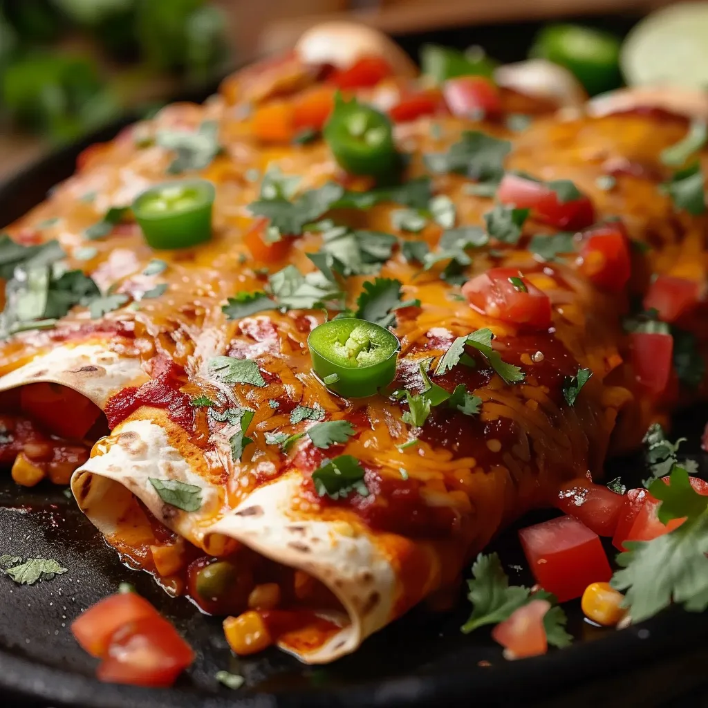 A delicious Mexican dish with meat and vegetables, served on a black plate.
