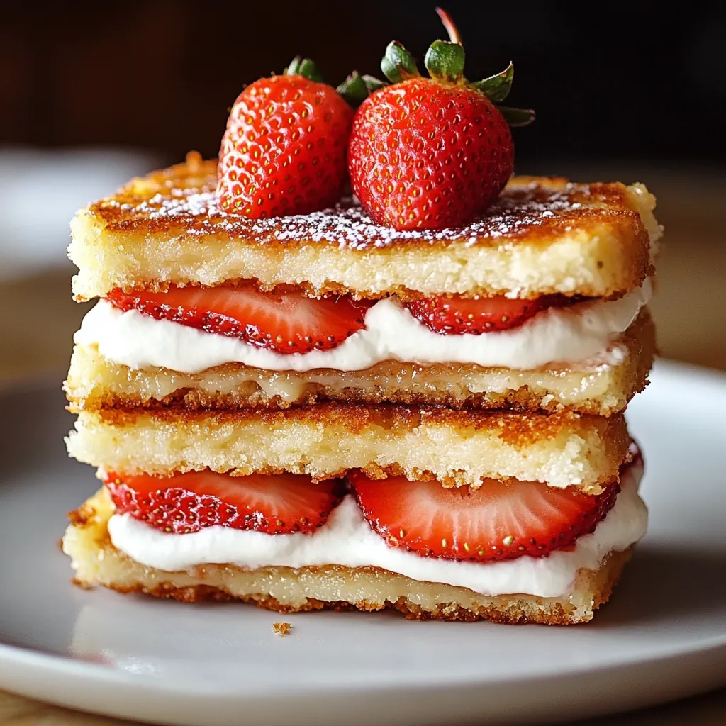A stack of sandwiches with strawberries on top.