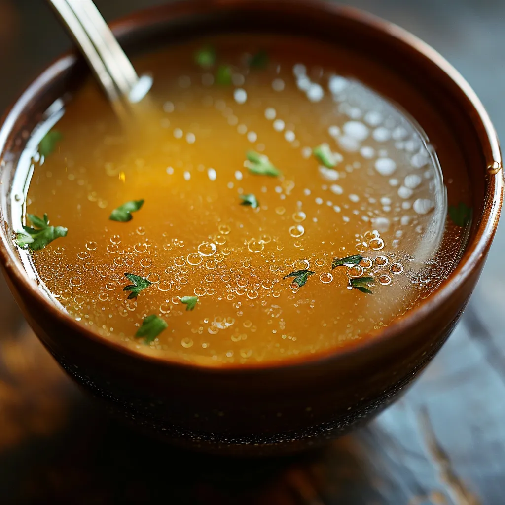 A bowl of soup with a spoon in it.