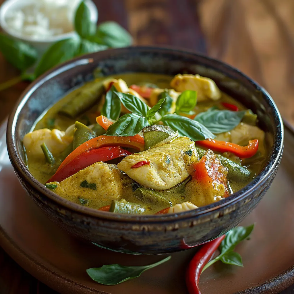 A bowl of soup with chicken and vegetables.