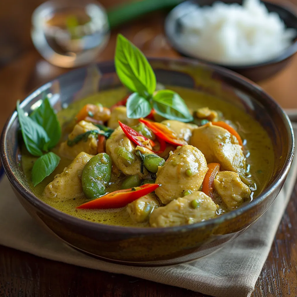 A bowl of food with a green leaf on top.