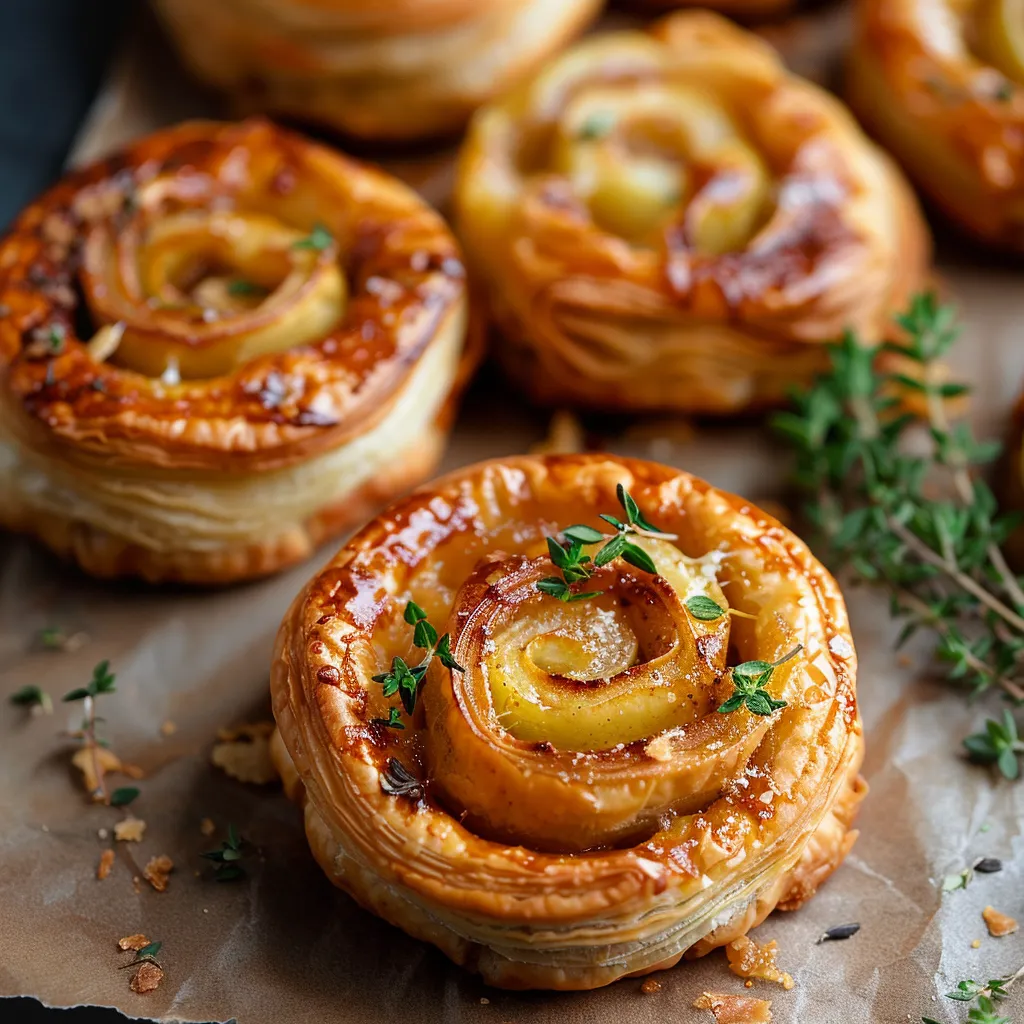 A tray of pastries with a sprig of parsley on top.