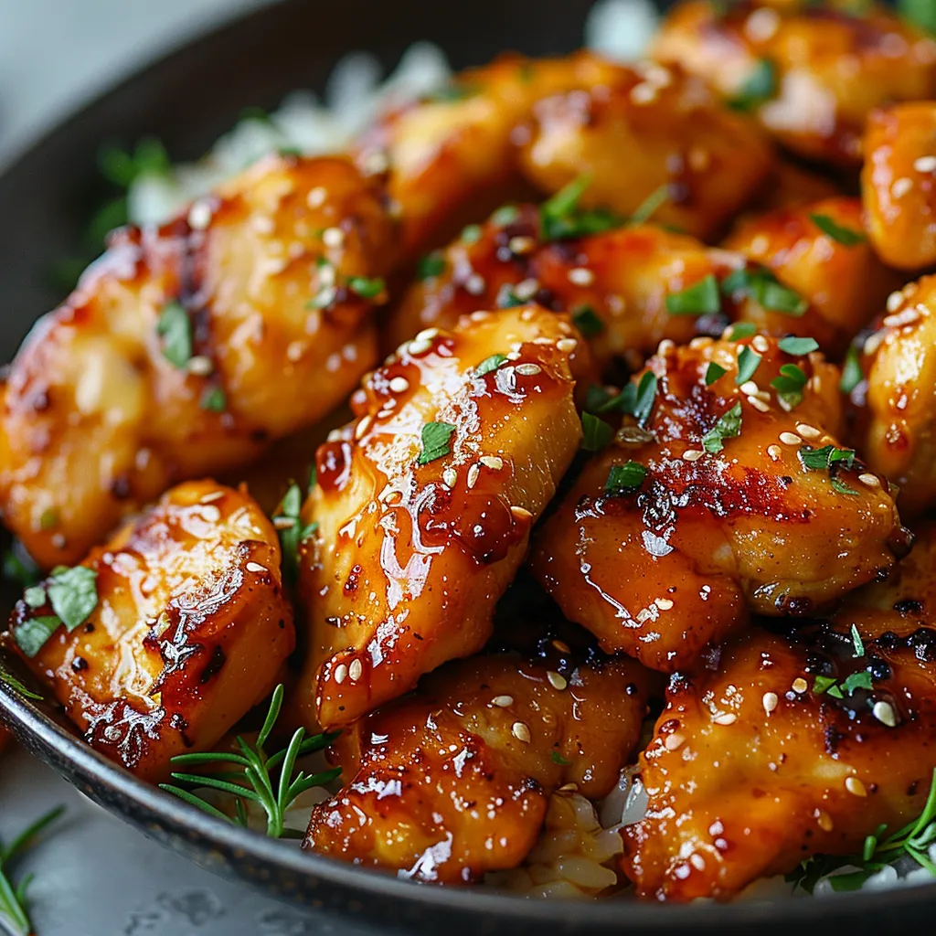 A bowl of chicken with rice and herbs.