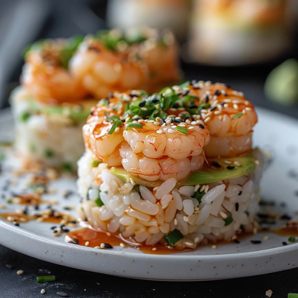 A plate of shrimp and rice.