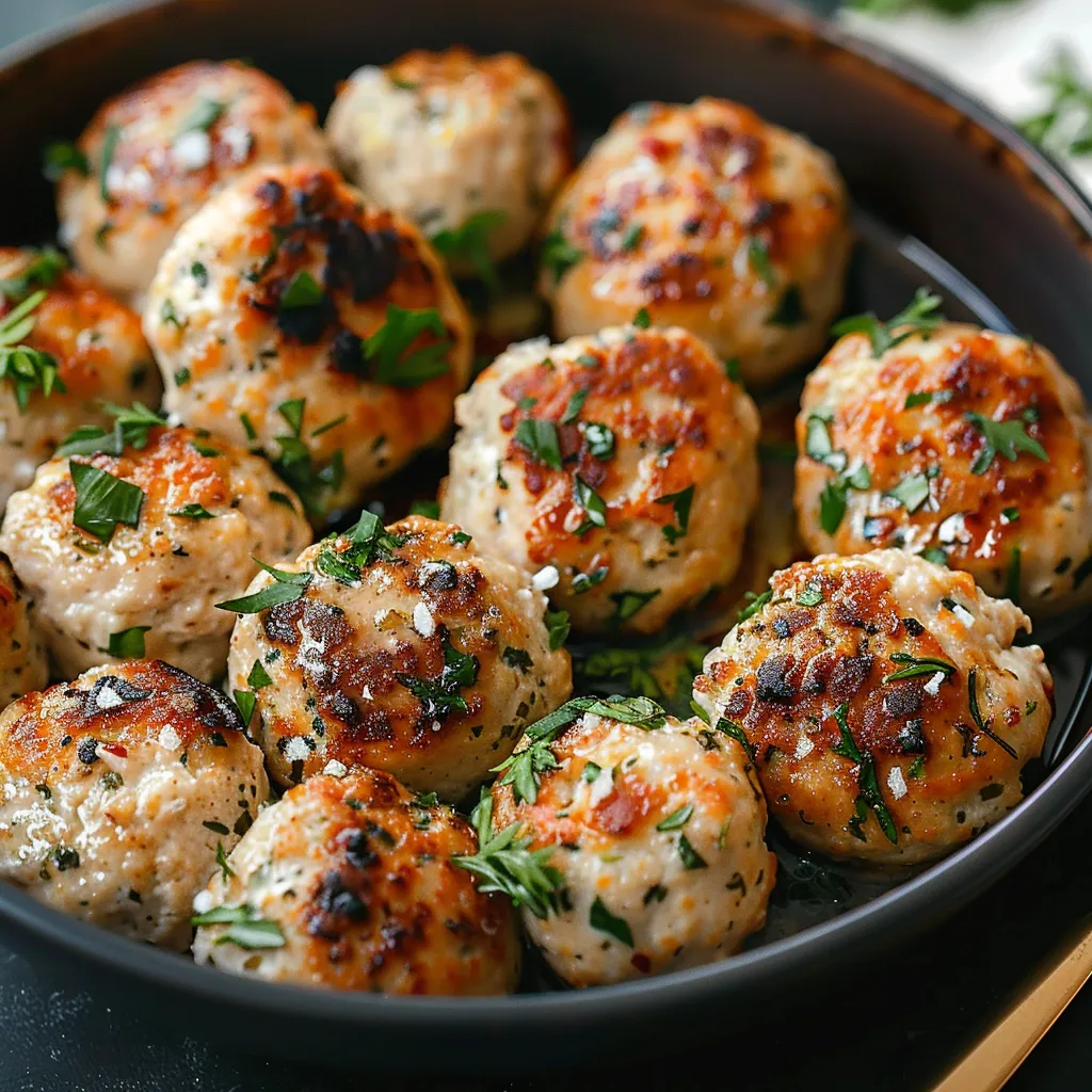 Herb-topped meatballs in a bowl.