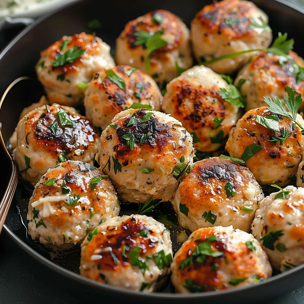 A pan of meatballs with herbs on top.