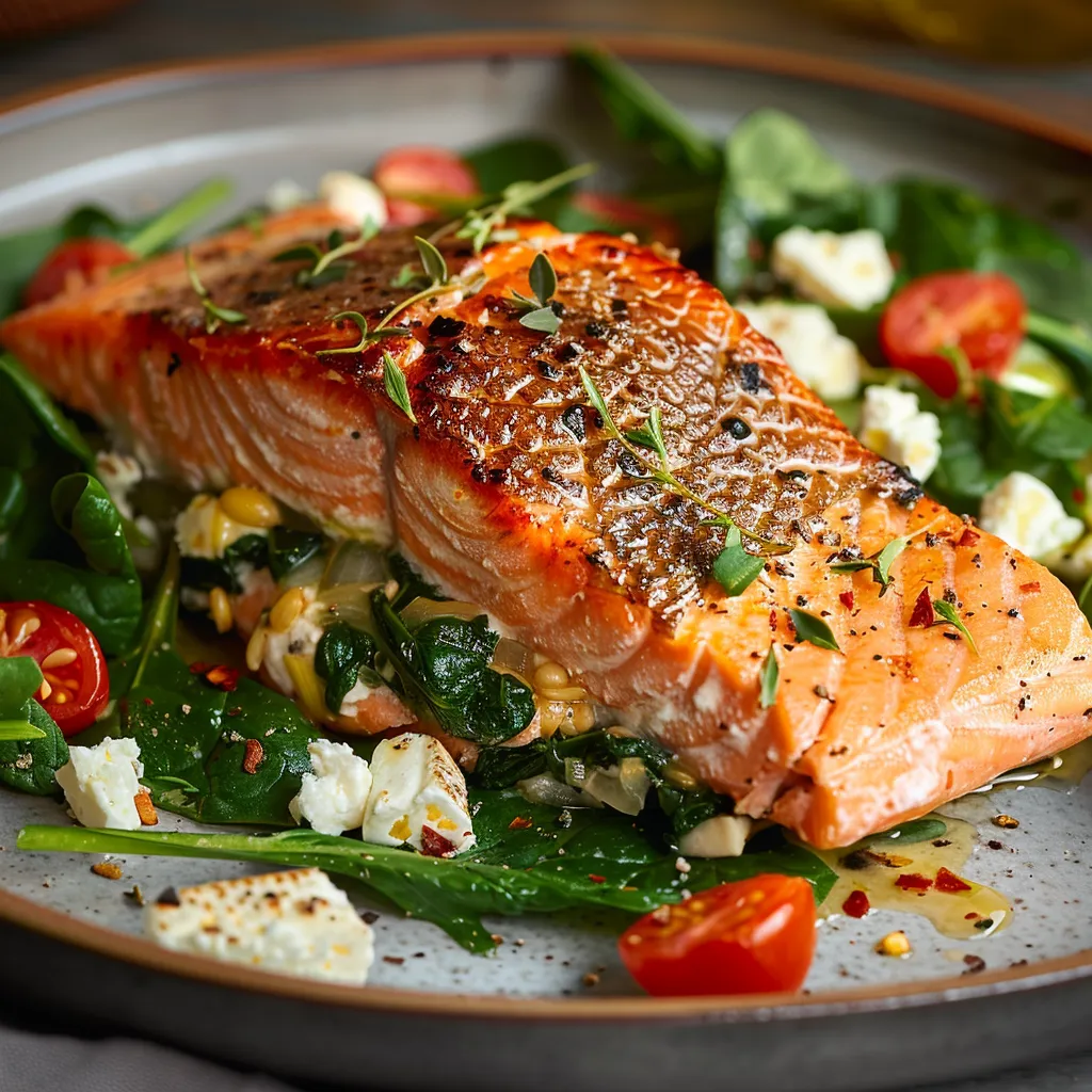 A plate of food with fish and vegetables.