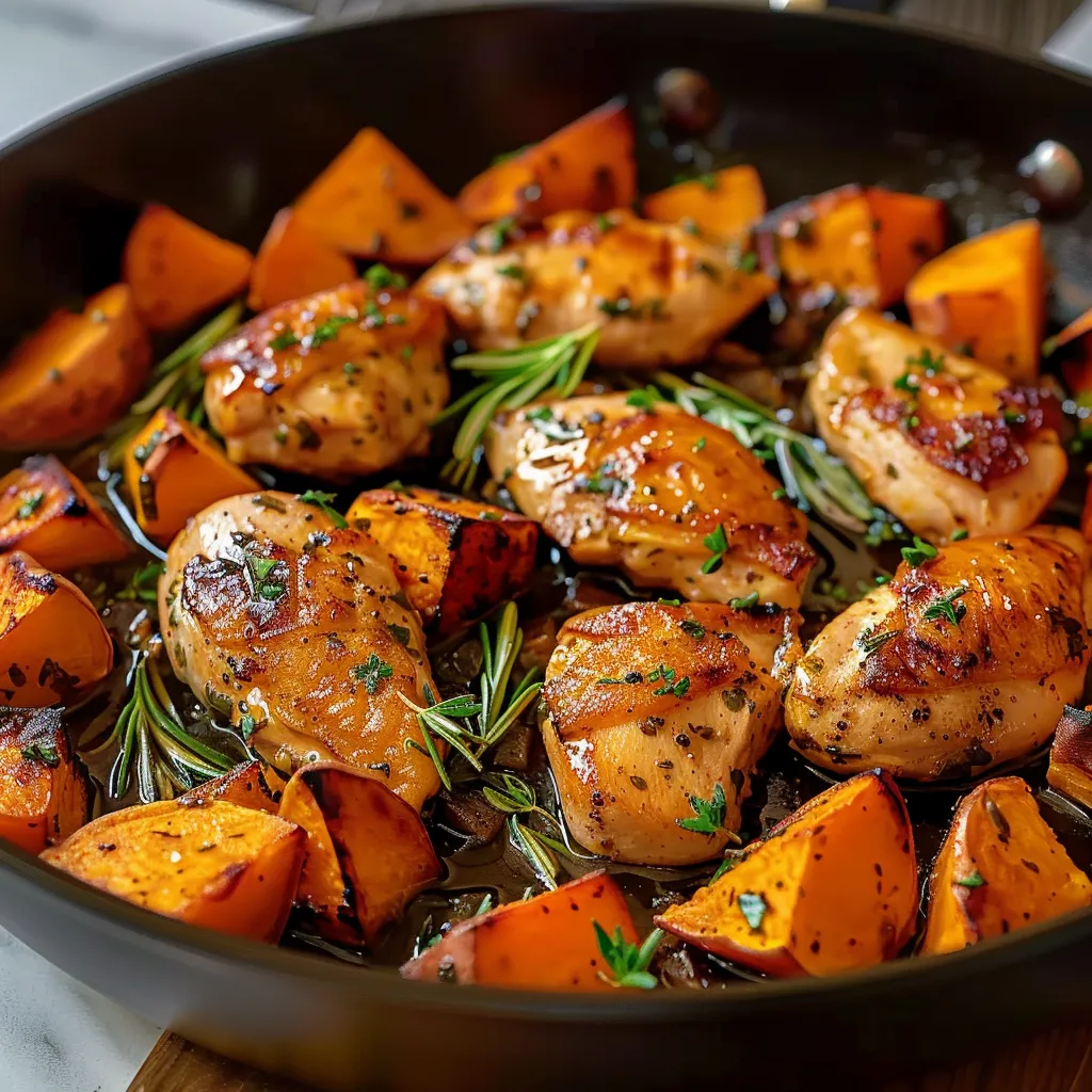 A pan of chicken and vegetables.