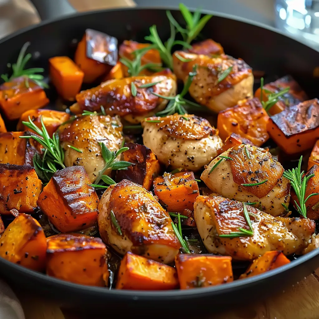 A pan of food with chicken and vegetables.